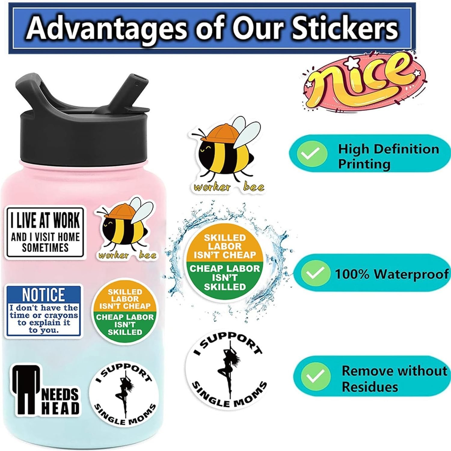 50 or 100 Pcs Funny Stickers for Adults (Dirty) Meme Water Bottles Sticker Pack