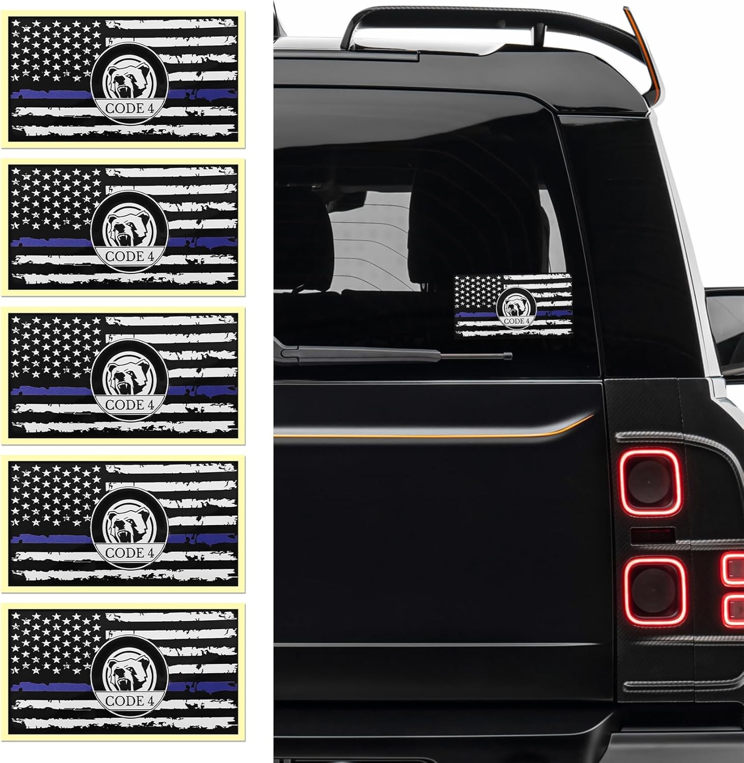5PCS Thin Blue Line Sticker Code 4, Police Support Sticker American Flag Thin Li