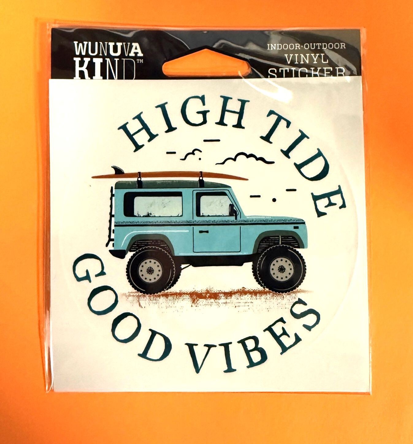 HIGH TIDE GOOD VIBES JEEP SURFBOARD BEACH 4" VINYL DECAL STICKER FREE SHIPPING
