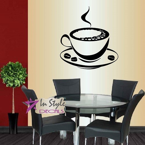 Vinyl Wall Decal Coffee Cup Late Beans Kitchen Café Coffee Shop Art Sticker 539