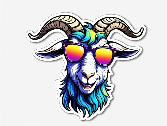 Cool Goat Animal Sticker Funny Animal Sticker -Vinyl- Decal 5 inches