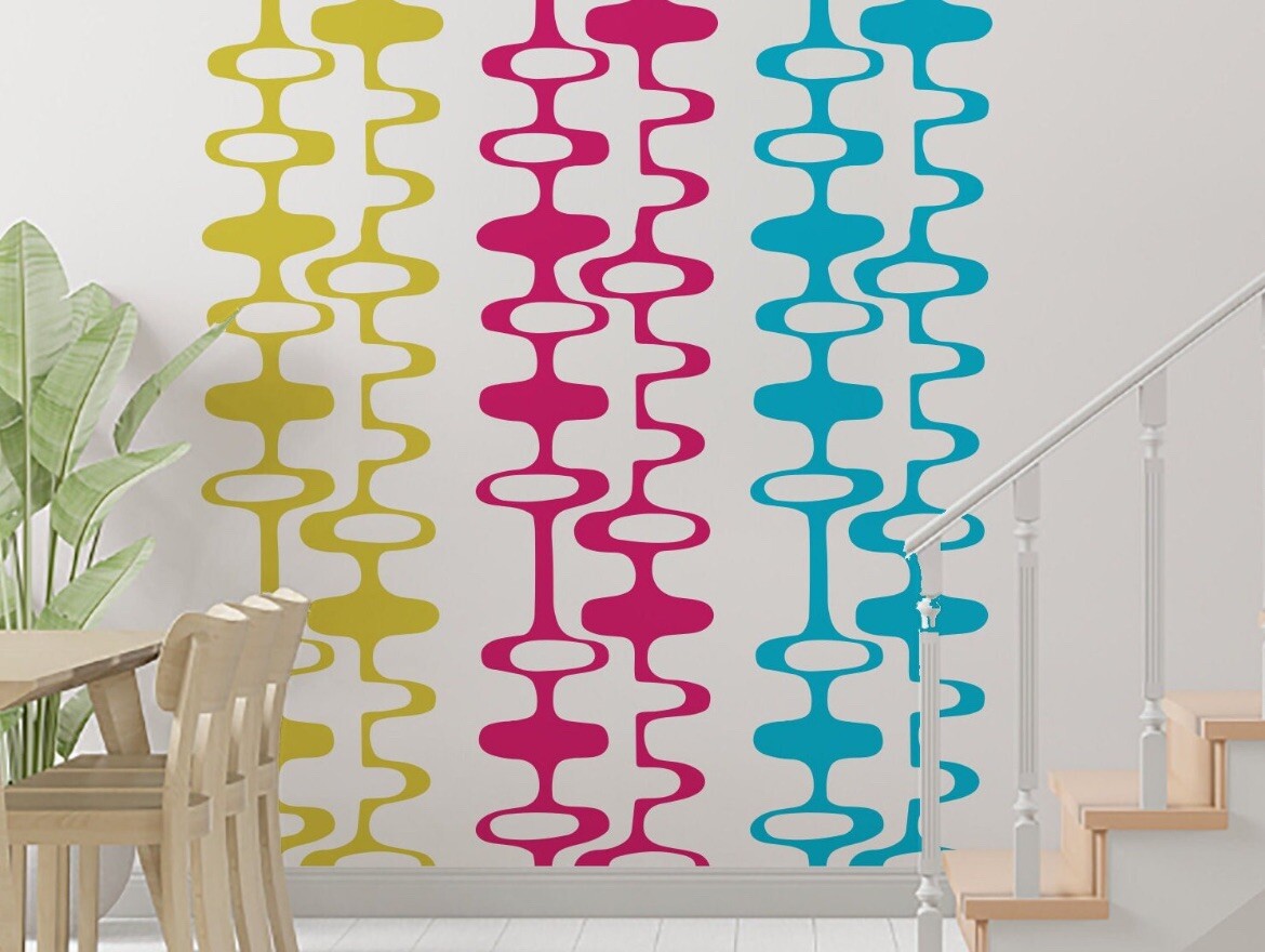 Modern Decor Atomic Age Oval And Stripes Modern Midcentury Wall Decal