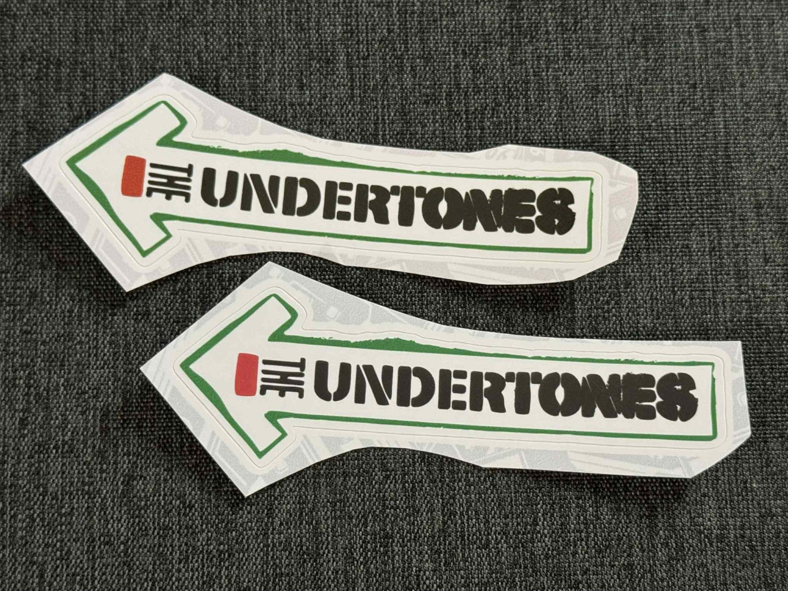 Lot (2) THE UNDERTONES 1 1/4" x 4 1/4" Band Logo STICKERS Green Black FAST! FREE