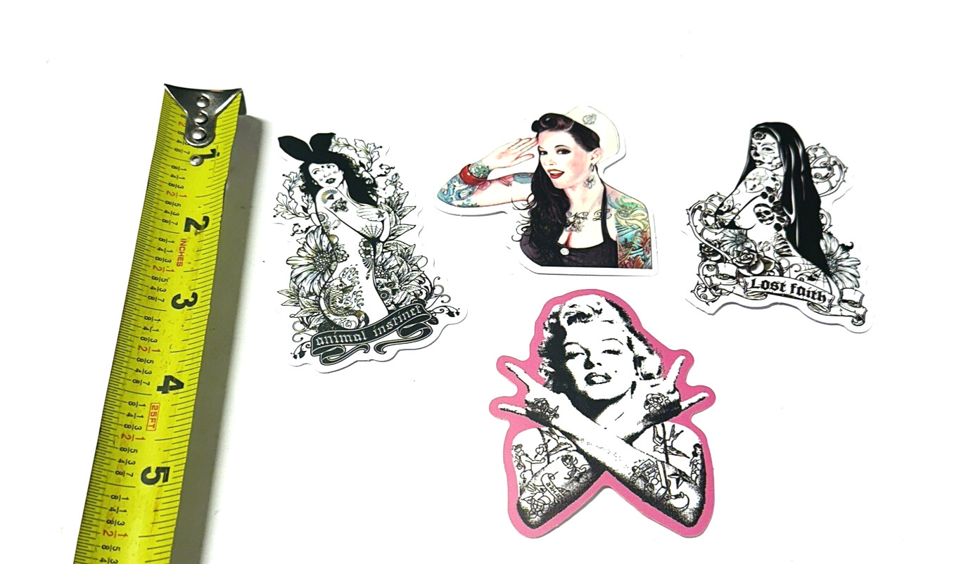 Tattooed Ladies Decals Stickers Marilyn Monroe Sexy Set of 4 Sailor Bunny Skull