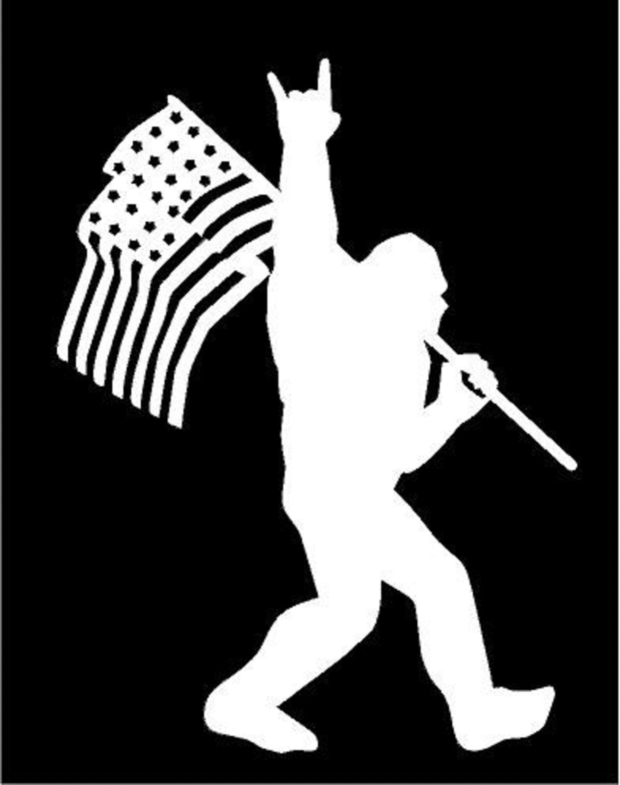 Sasquatch Bigfoot Rock On Flag Funny Vinyl Window Decal Sticker Car Truck-
