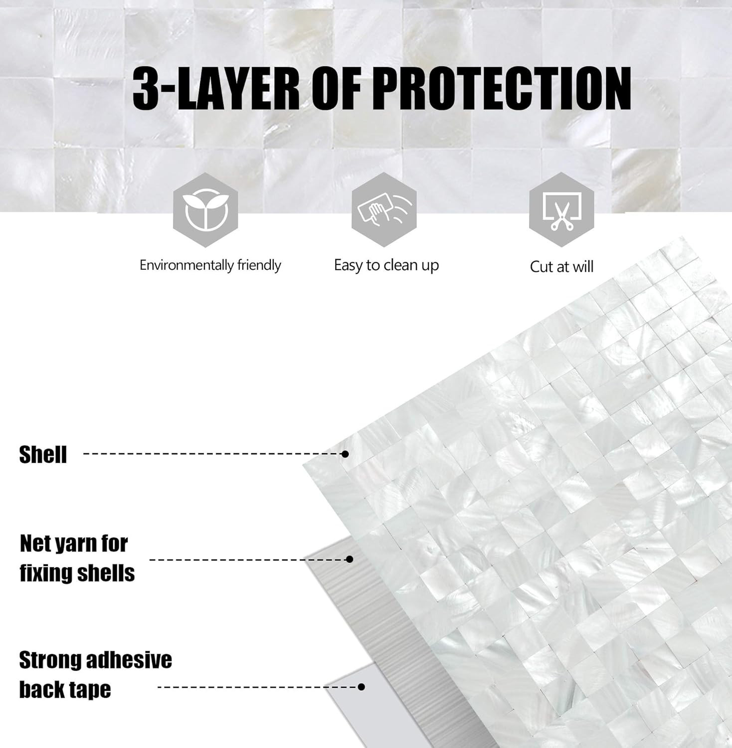 Peel and Stick Mosaic Shell Backsplash Sticker for Kitchen, Bedroom and Bathroom