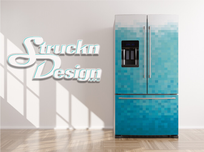 Blue Squares Shapes Colorful Geometric Fridge Freezer Wrap Side Door Vinyl Decal