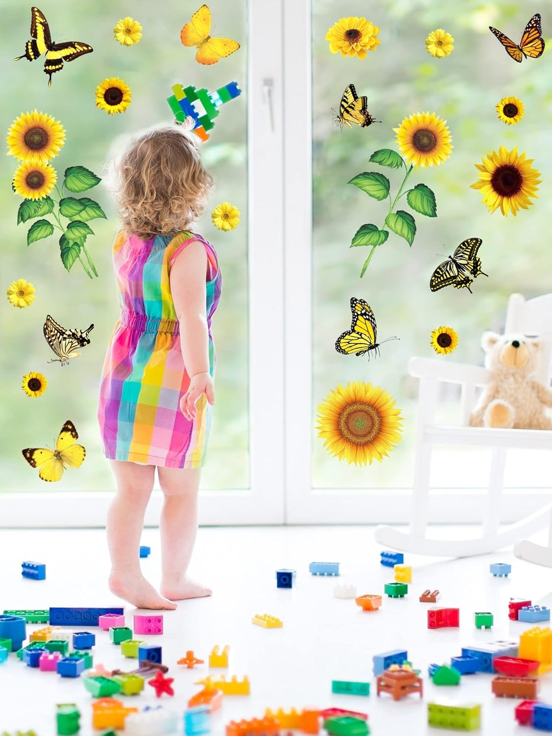 53 Pcs Sunflower Daisy Wall Decals Butterfly Stickers, Waterproof Yellow