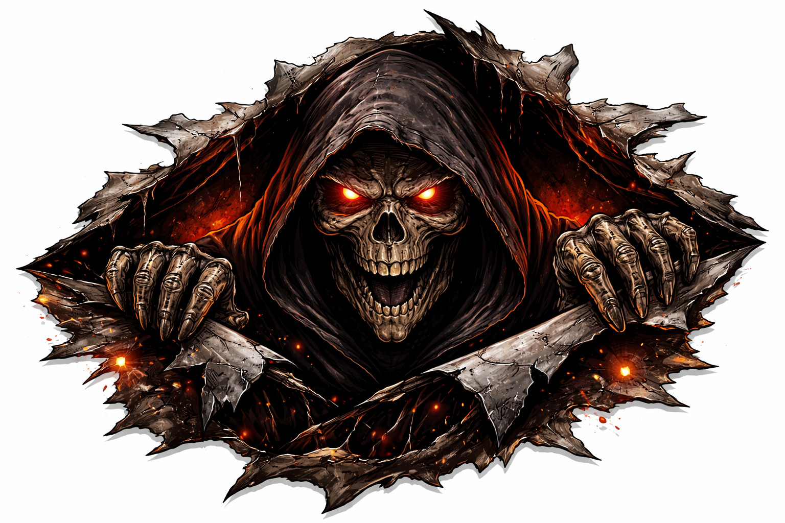 Peekaboo Grim Reaper Sticker Red Eyes Skull Car Decal Vinyl Gothic