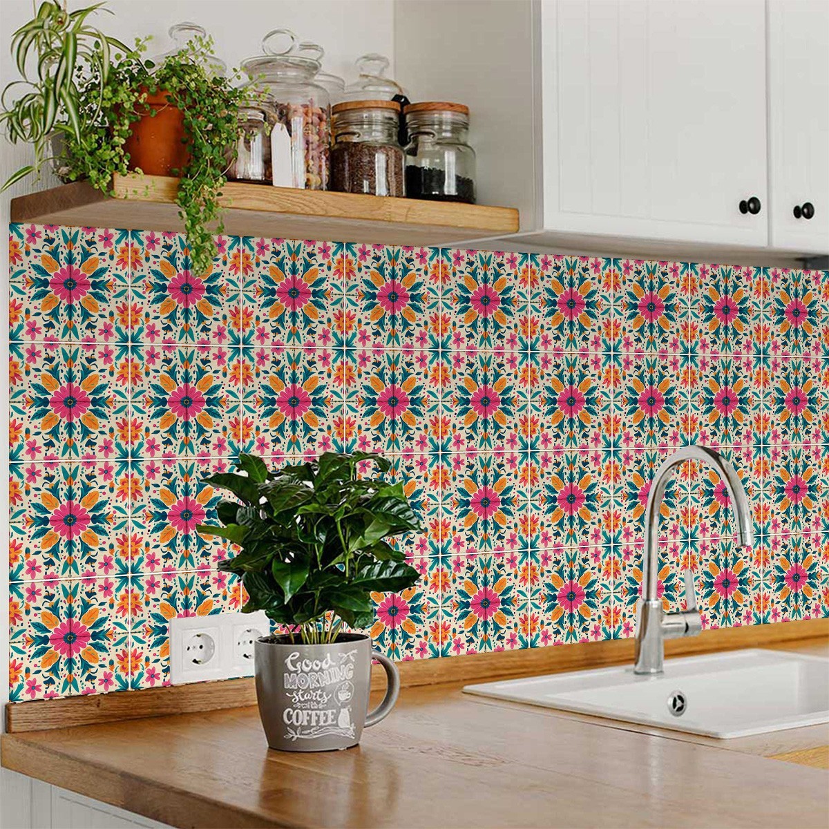 Peel Snd Stick Tile Stickers 24 Unit Pack Floral