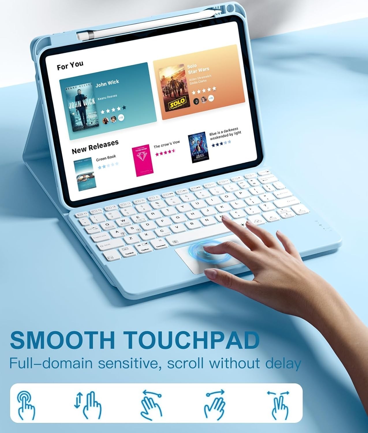 Compatible for iPad 11th 10th Generation Case with Keyboard, Sky-Blue