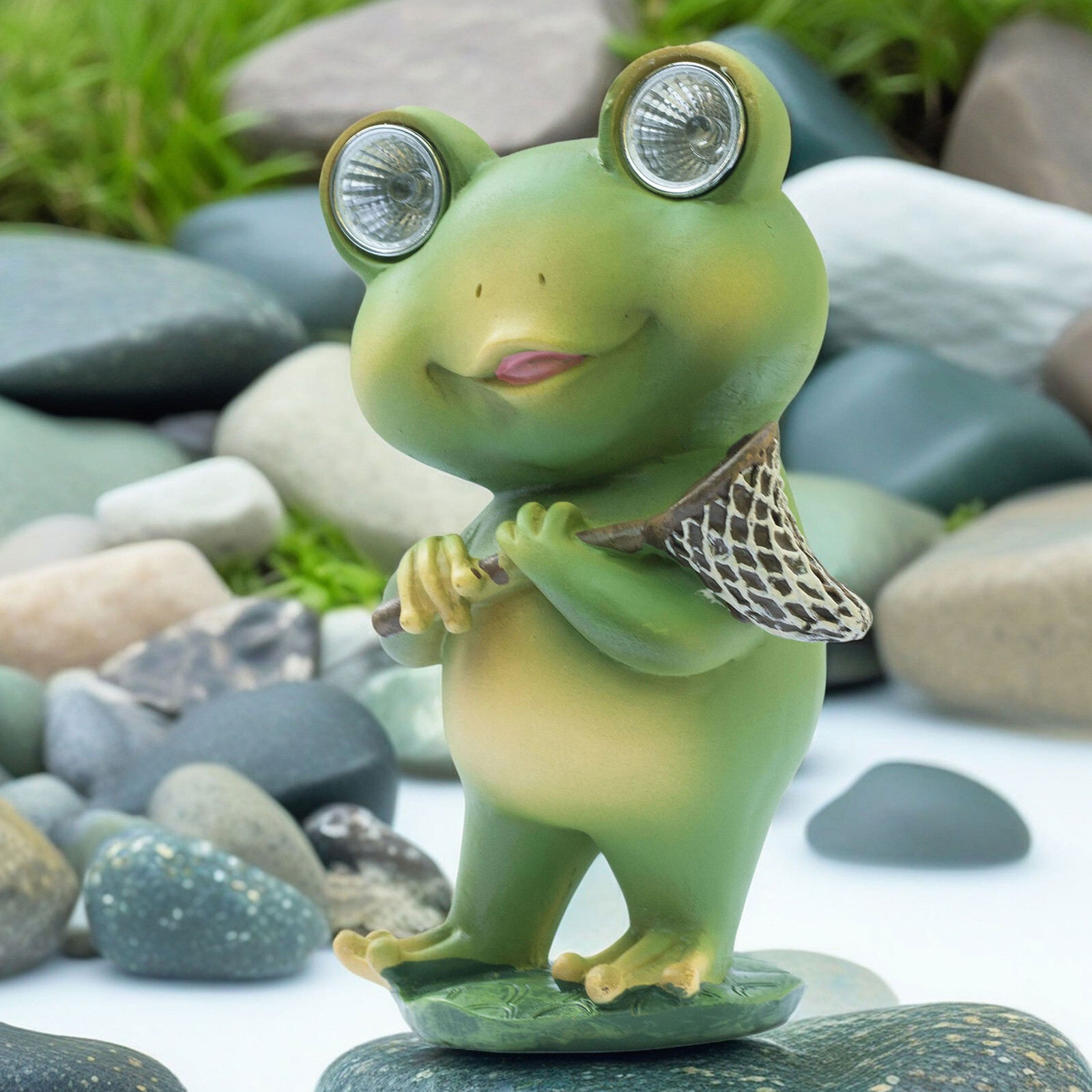 KRAFTSKALA Playful Solar-Powered Resin Adorable Frog Statue–Garden-Indoor Decor