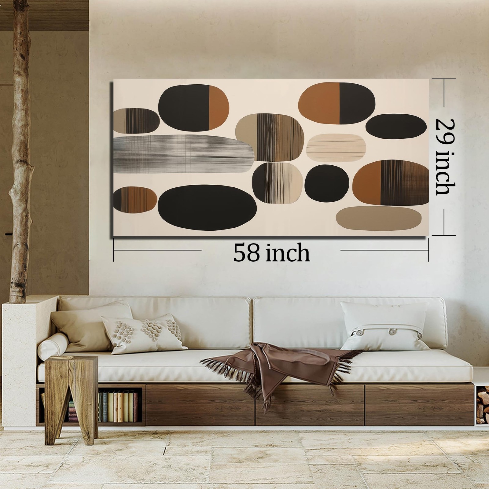 Prepeyssee Large Brown Abstract Wall Art for Living Room Geometry Black Boho …