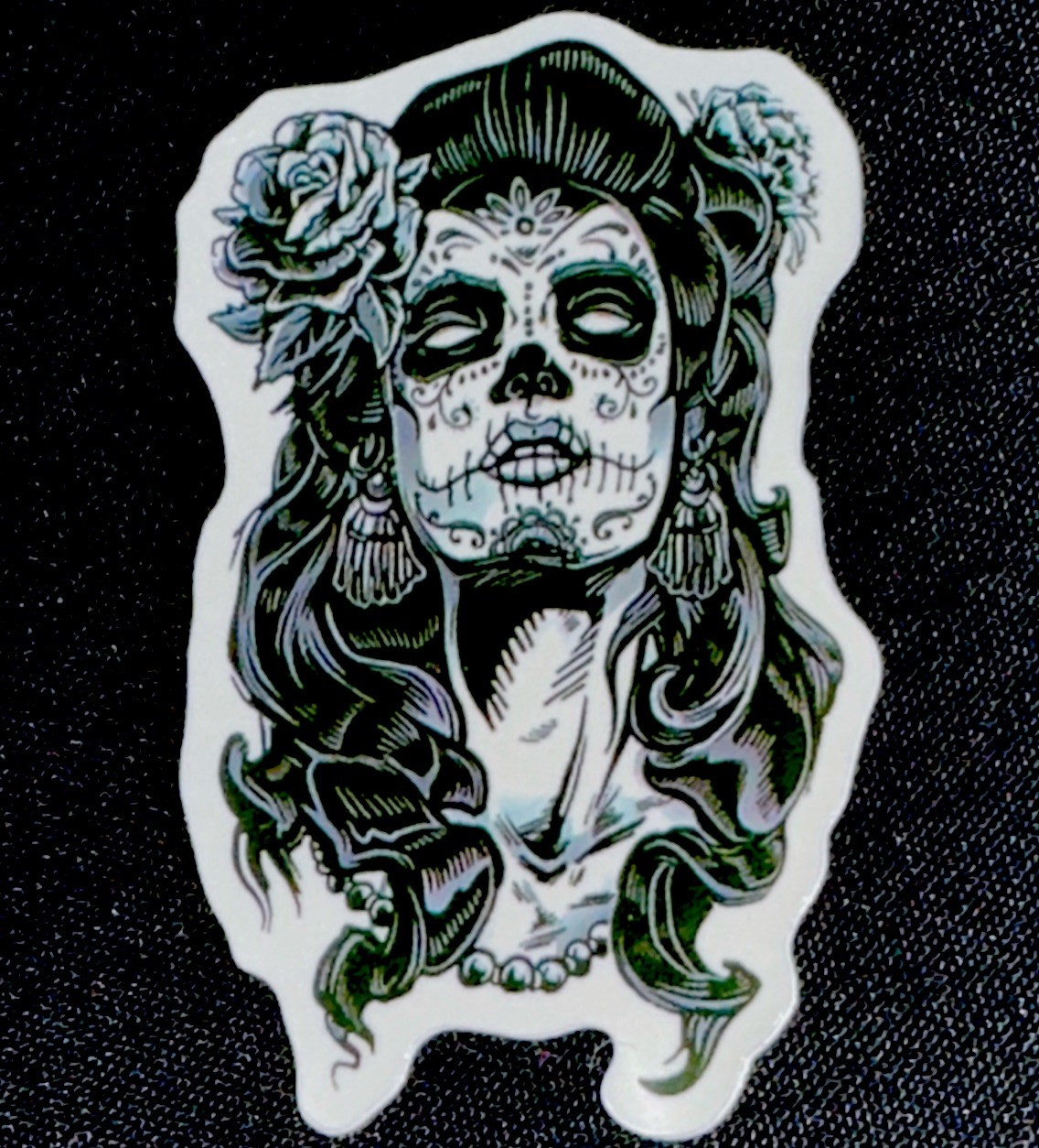 GOTHIC GIRL STICKER✨🖤✨2 3/4 x 2”✨GLOSSY✨LONG HAIR✨BLACK & WHITE✨💫
