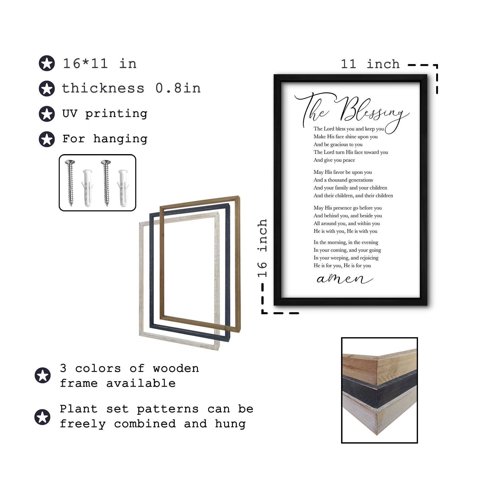 RLWangChao The Blessing Bible Verse Christian Wall Art for Home Decor 16"×1