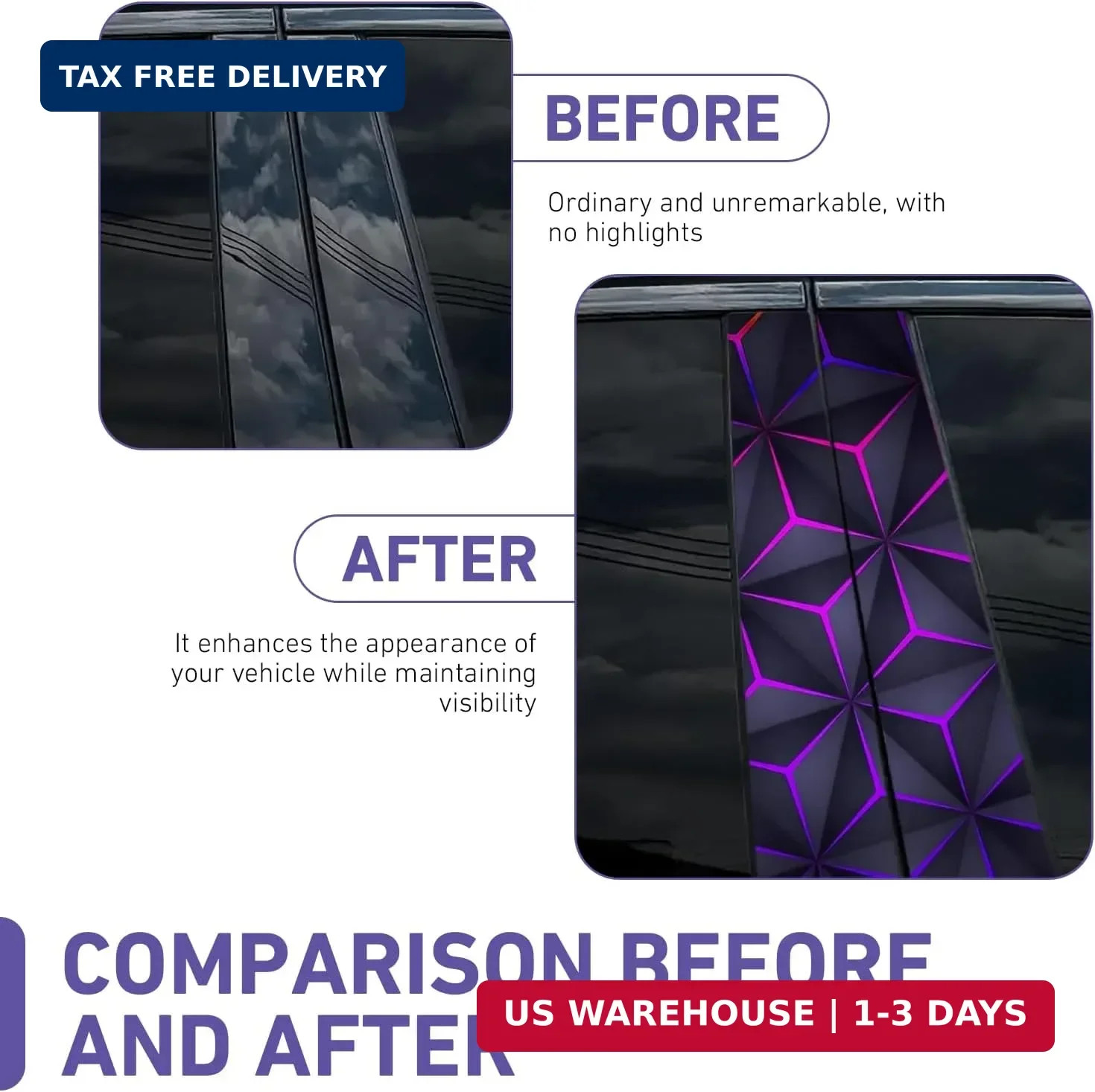 2 PCS Car Door B-Pillar Sticker, Personalized Geometry Hexagon Pattern Middle Pi