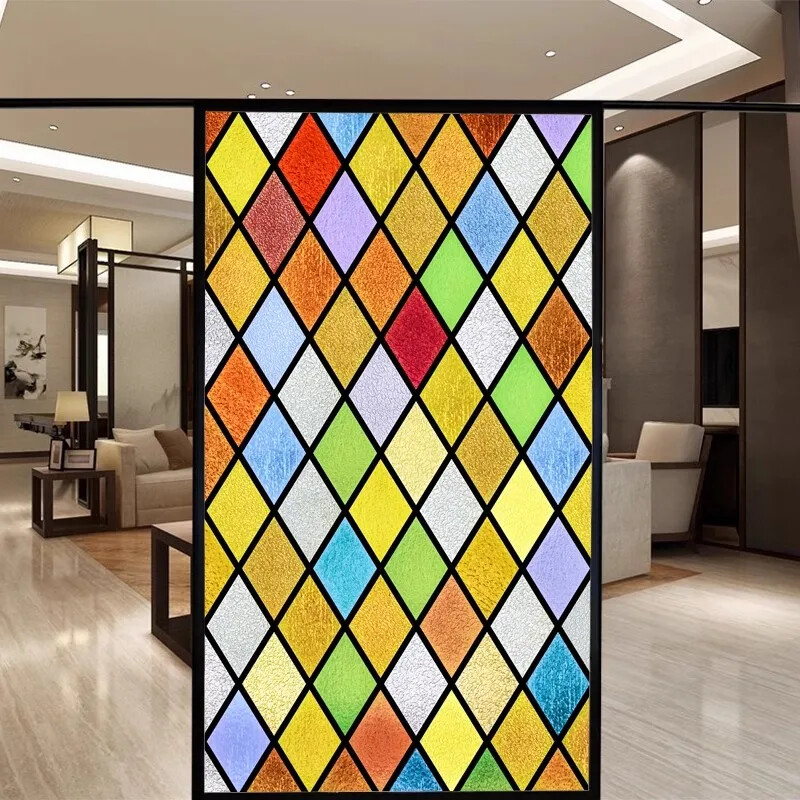 Vintage Static Cling Privacy Stained Window Film Opaque Frosted Glass Sticker