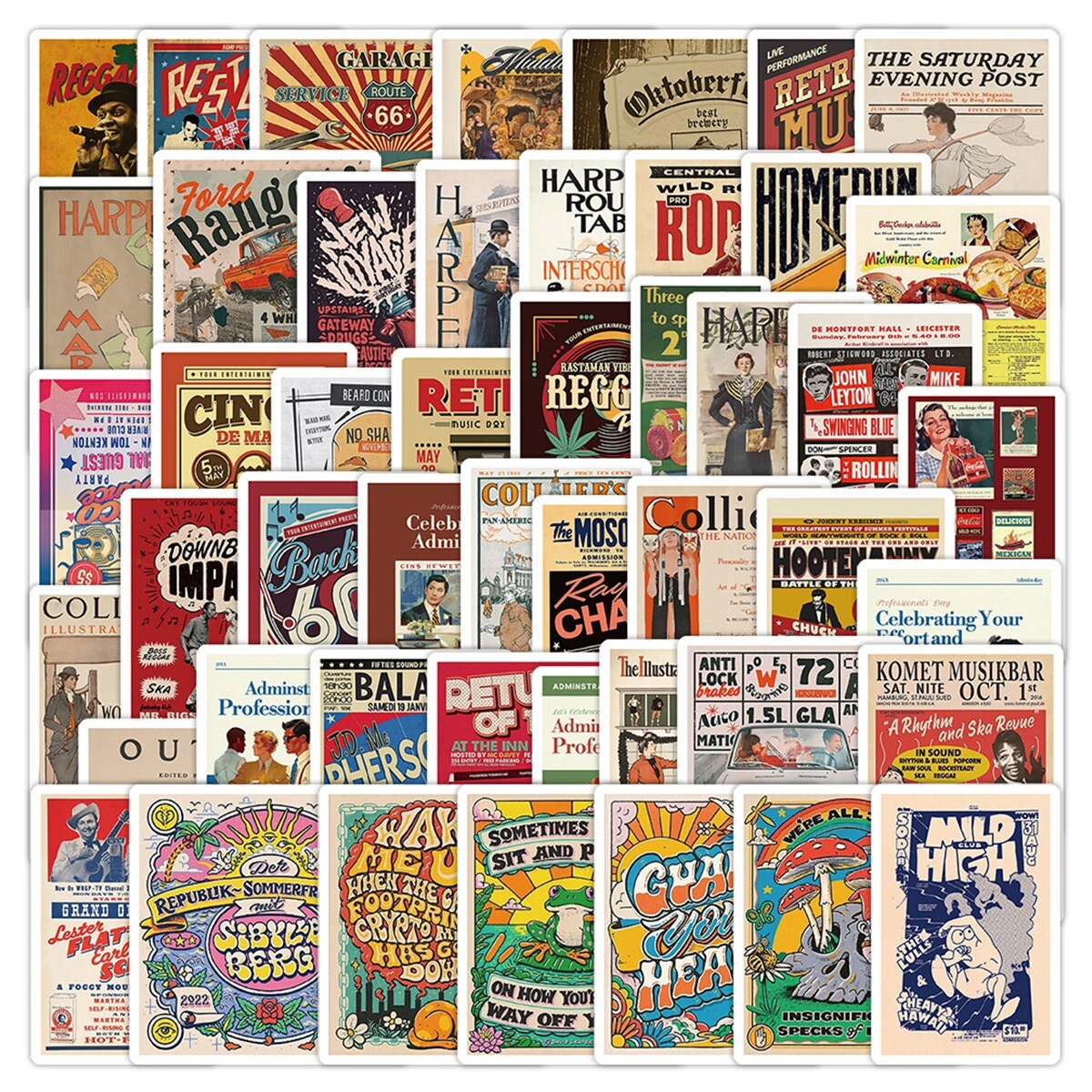 50 Pcs Stickers Vinyl Retro Vintage Posters Laptop Luggage Fridge Phone Car