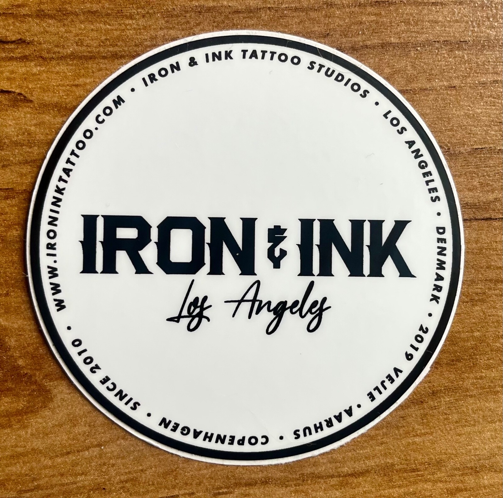 Iron & Ink Tattoo Piercing Los Angeles Sticker Decal -White