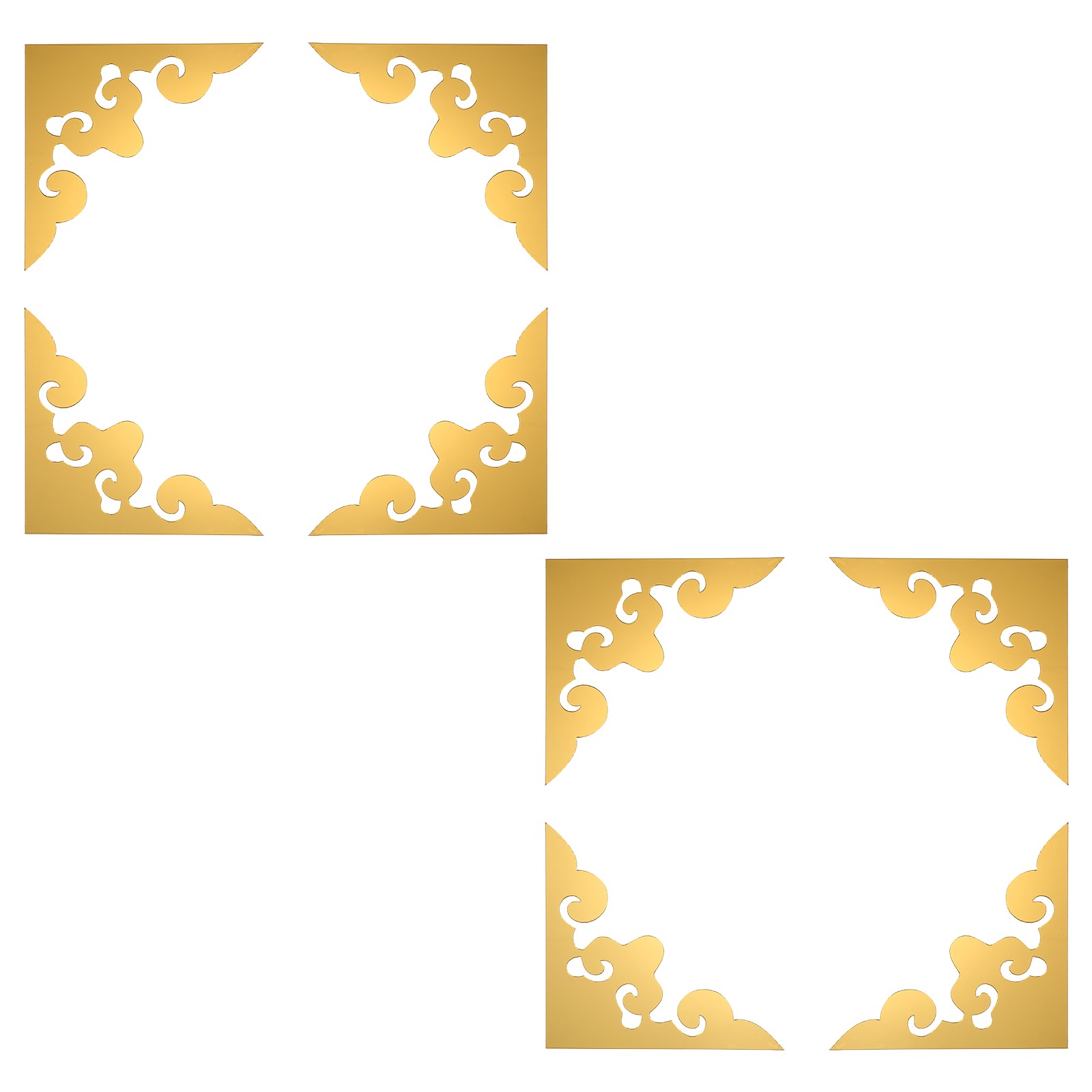 8Pcs Corner Decorative Pattern Hollow Mirror Wall Stickers(Dark Gold, 4×4")