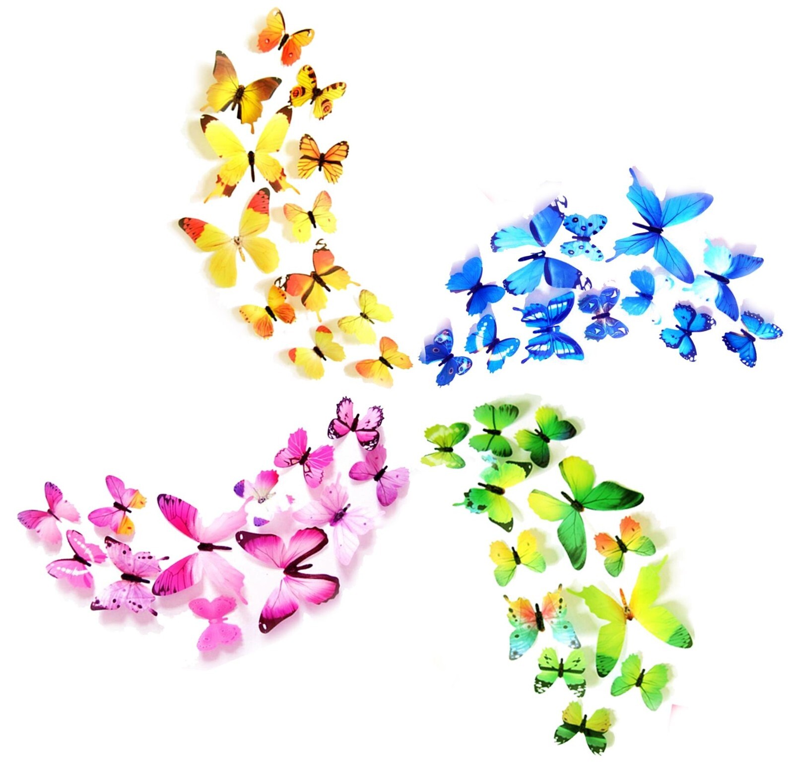 24 Pieces Decorative Beautiful Multi-Color 3D Butterfly Removable Wall Sticker