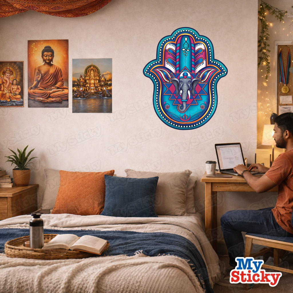 Hamsa Hand Ganesh Wall Decal Hindu Elephant Peel & Stick Yoga Meditation Decor