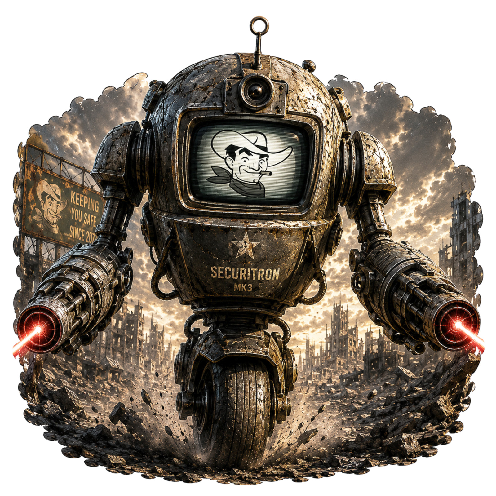 Fallout Securitron Robot Vinyl Sticker Retro Sci-Fi Wasteland Gaming Decal