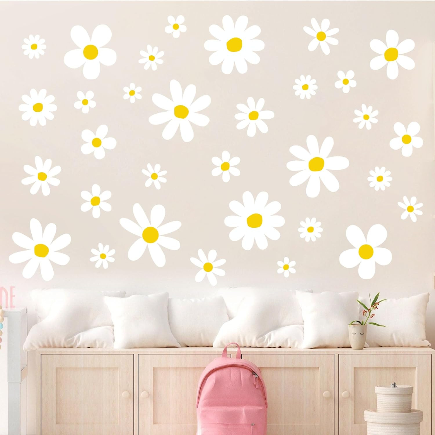 12 Sheets Daisy Wall Decals Boho Flower Wall Stickers Cute Kids Girls Room Decor
