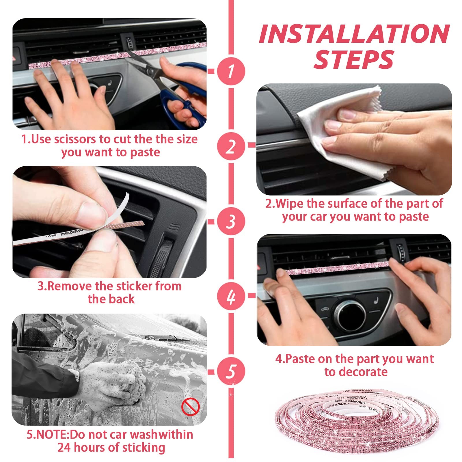 Bling Car Trim SelfAdhesive 36.1Ft Rhinestone Accessories for Interior Decor