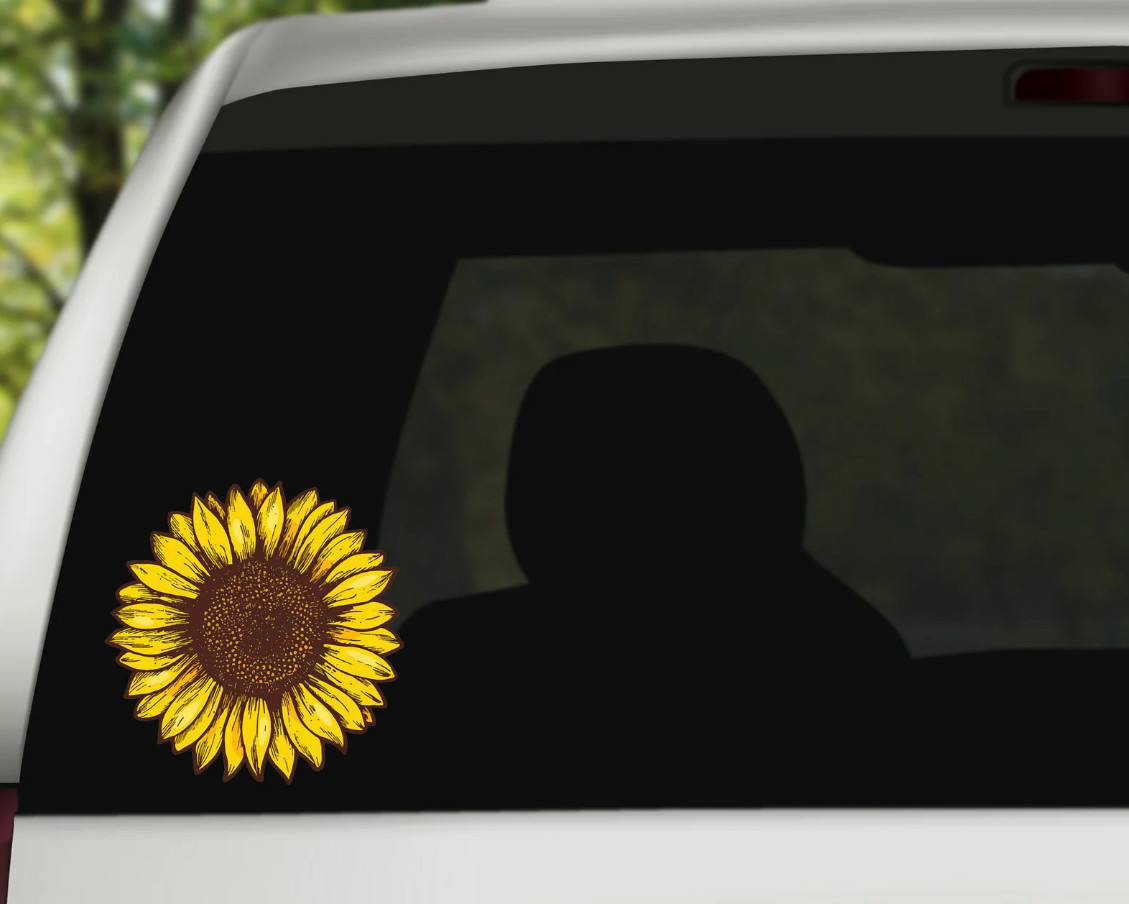 Hand drawn Sunflower Car Window Decal | Flower Car Window Decal | Flowers