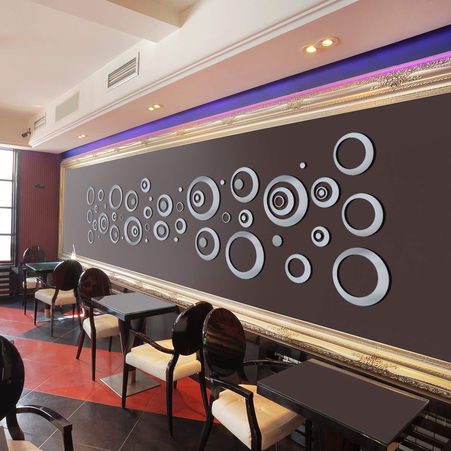 Shappy 72 Pieces Removable Round Mirror Wall Decal Circle Silver