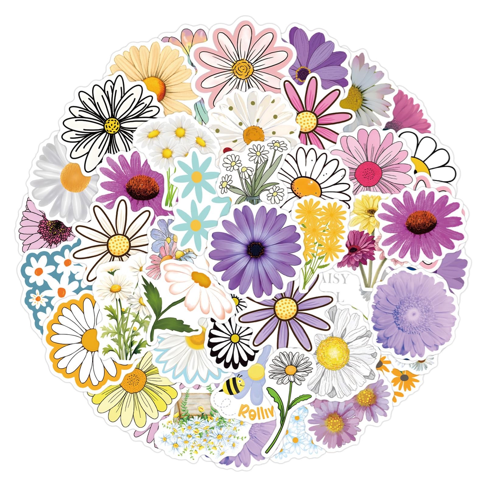 Cute Daisy Stickers 55PCS Beautiful Plants Waterproof Flower Colourful