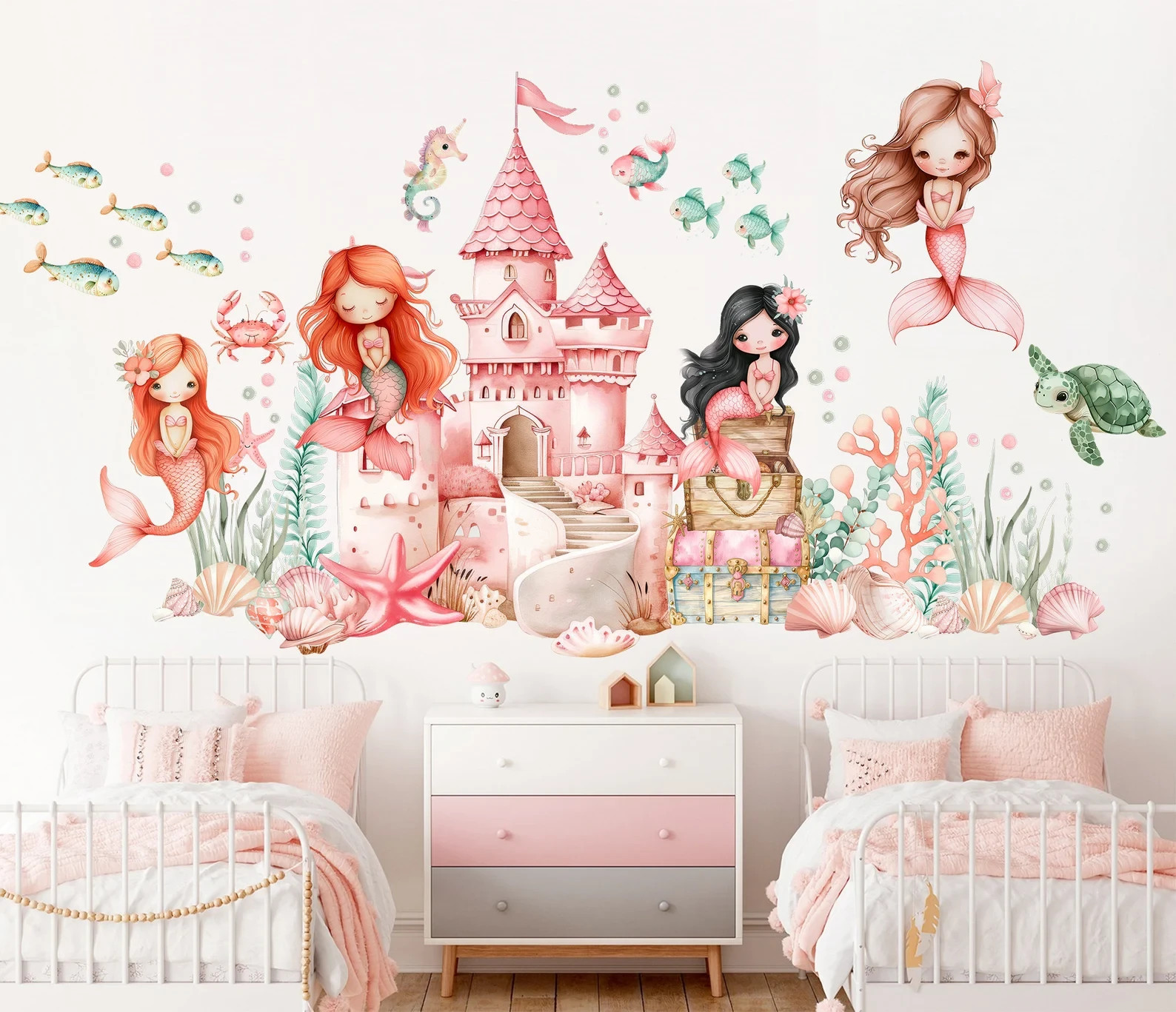 Watercolor Castle Mermaid Princess Wall Decal – Girls' Room Decor – BR461