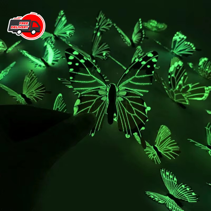 12PCS 3D Luminous Butterfly Wall Stickers DIY Home Decor Modern Art Gift USA