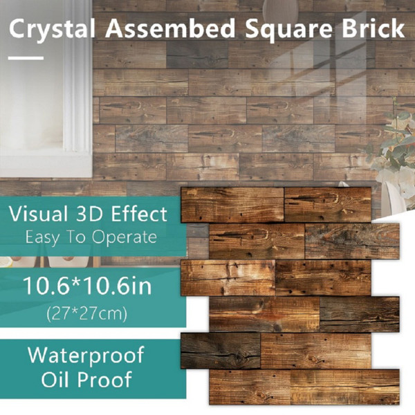 10pcs Self-Adhesive Wood Grain Wall Tiles Waterproof Decor Wall Sticker Kitchen