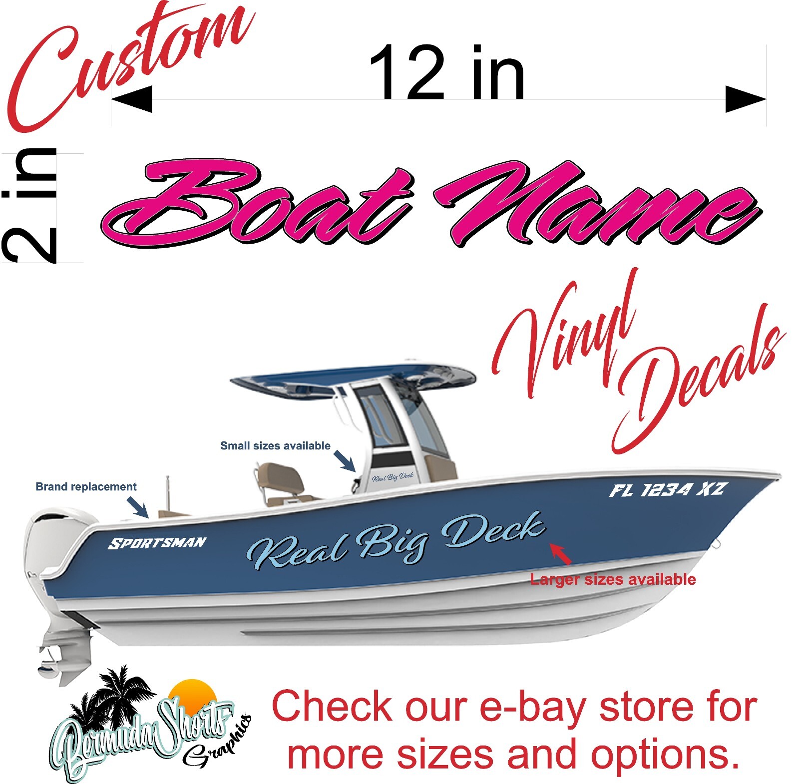 Boat Name Decal 2×12" / Custom Hull Graphic / Premium Marine Vinyl Lettering 2CL