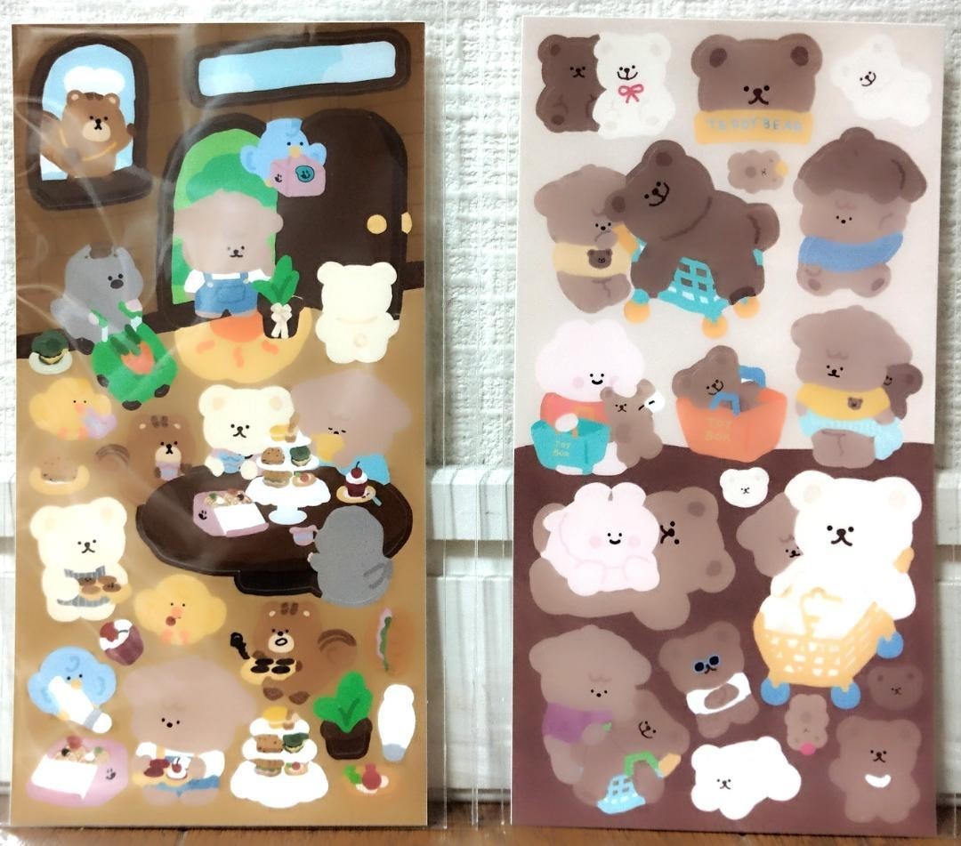 Animal Bear Friends PVC Sticker 4 sht. SET Duck Chick Squirrel Forest Kids JAPAN