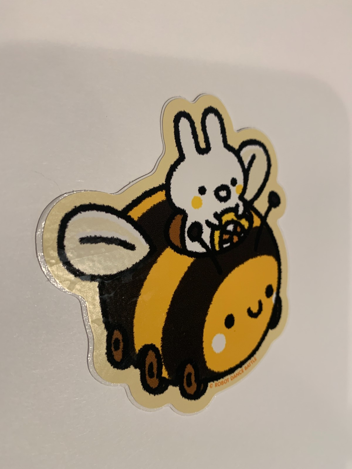 Robot Dance Battle Sunny Bee Car & Bunny Sticker, Yellow/Black/White 3" W x 3" H