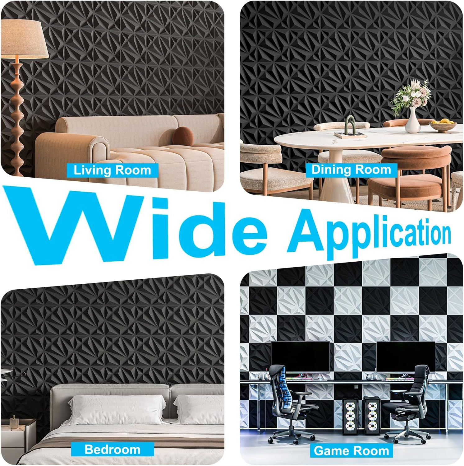 33-Pack 3D Wall Panel for Interior Wall Décor, Diamond Textured PVC Accent Wall