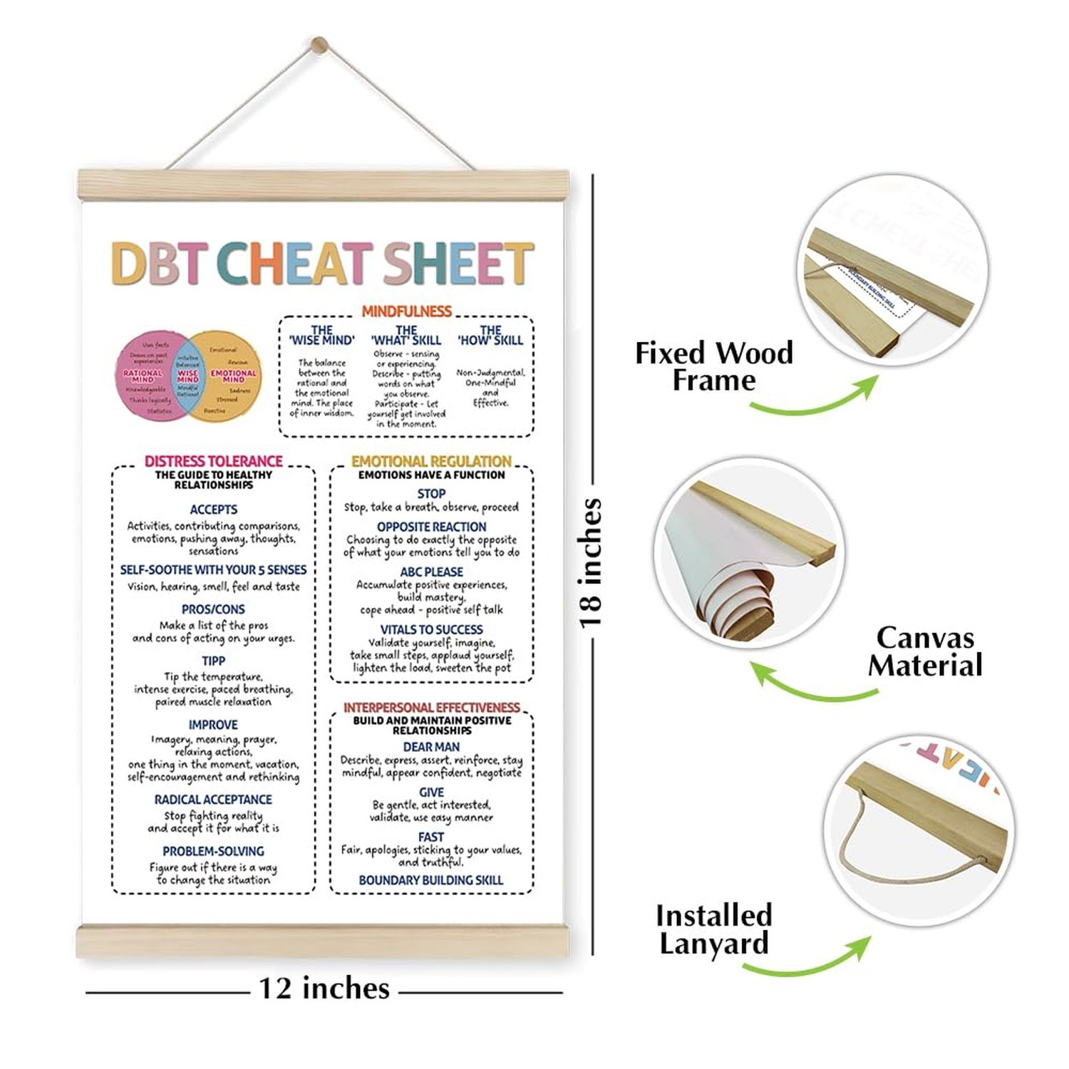 RedRoLL DBT Cheat Sheet Canvas Hanging Poster, 16×24 Inches Wooden Hanger, Mi…