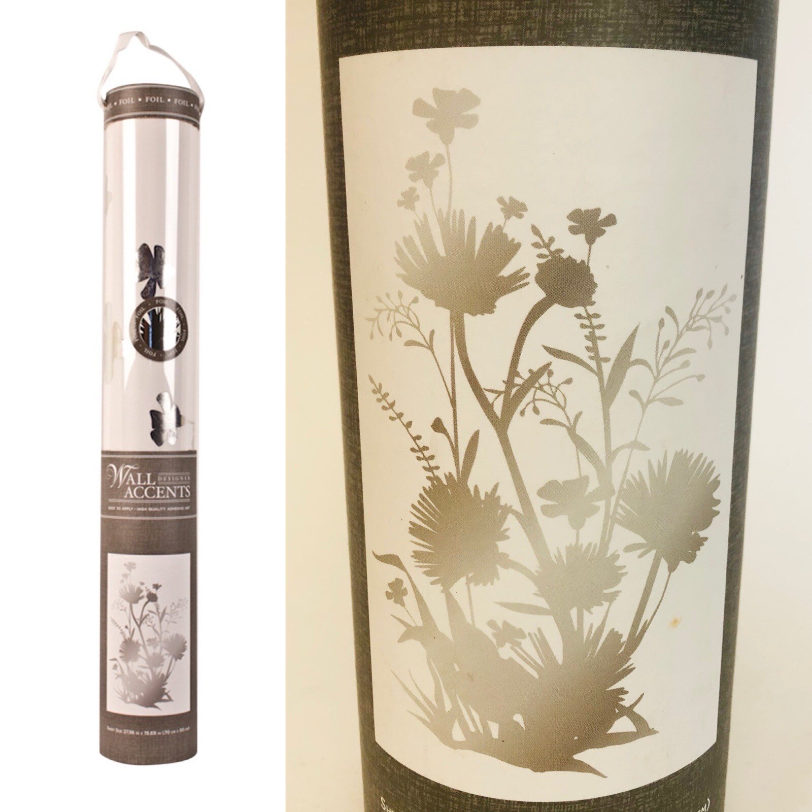 DCWV Decal Sticker Wildflowers Peel and Stick With Foil, Silver, Large