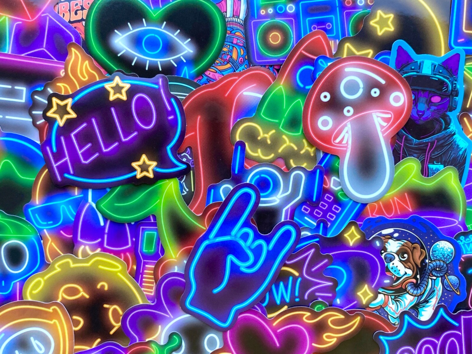 5-50 pcs Neon Stickers, Cute Cool Light Kawaii Stocking Stuffer Laptop Decals