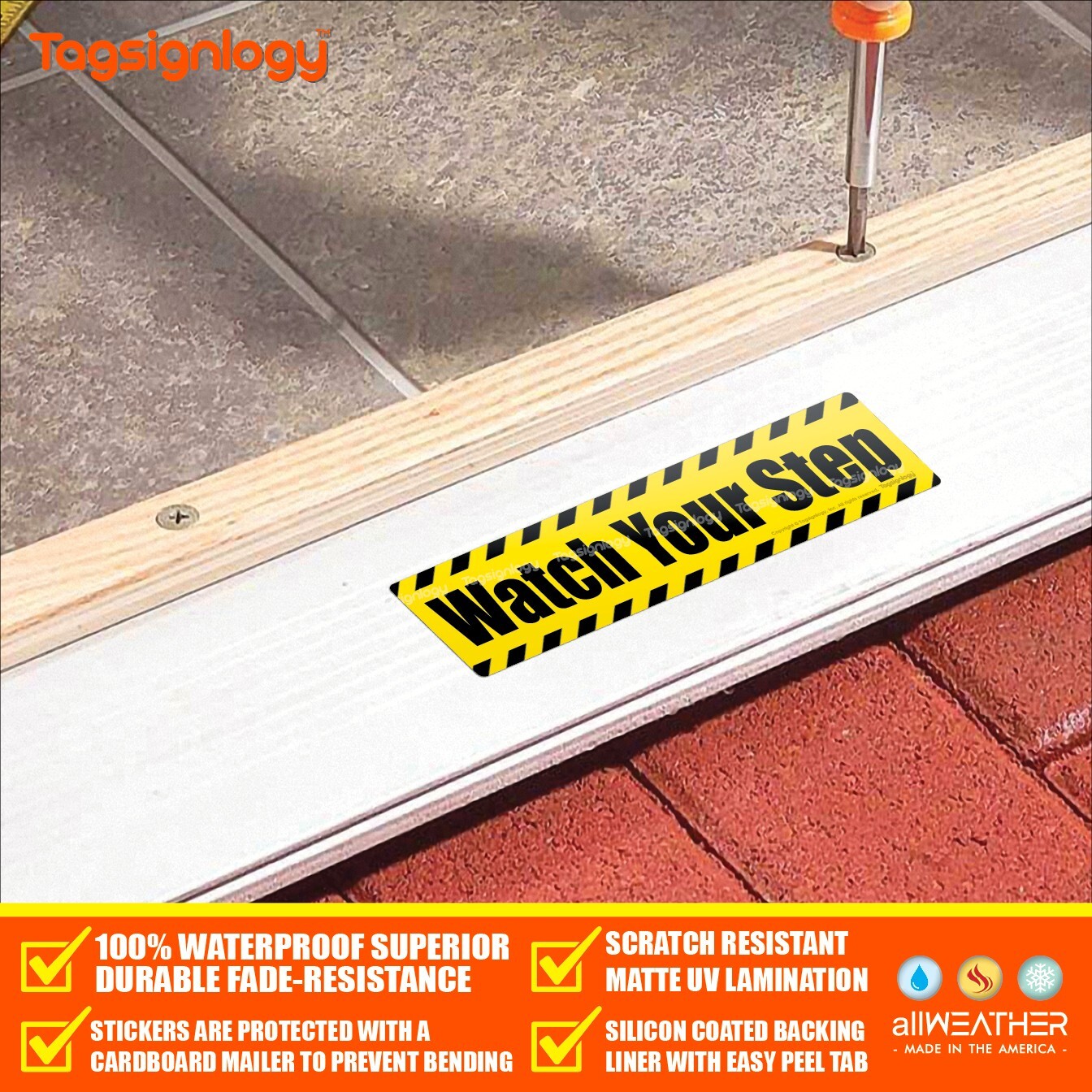 Watch Your Step Waterproof Caution Sign Safety Label Weatherproof Vinyl Sticker