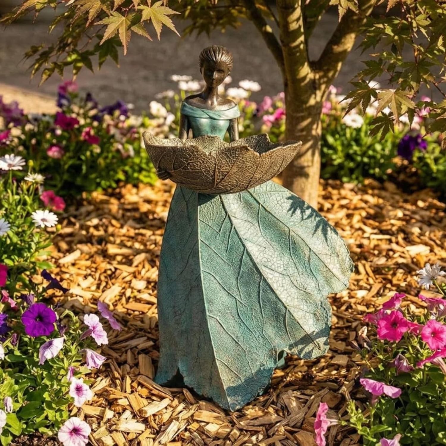 Fairy Garden Statues Bird Feeder – 12 Inch Resin Outdoor Fairy Statue for Garden