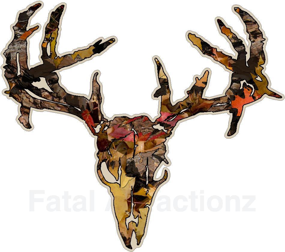 Tan Fall Camo Zombie Deer Skull Vinyl Sticker Decal buck whitetail rack hunting