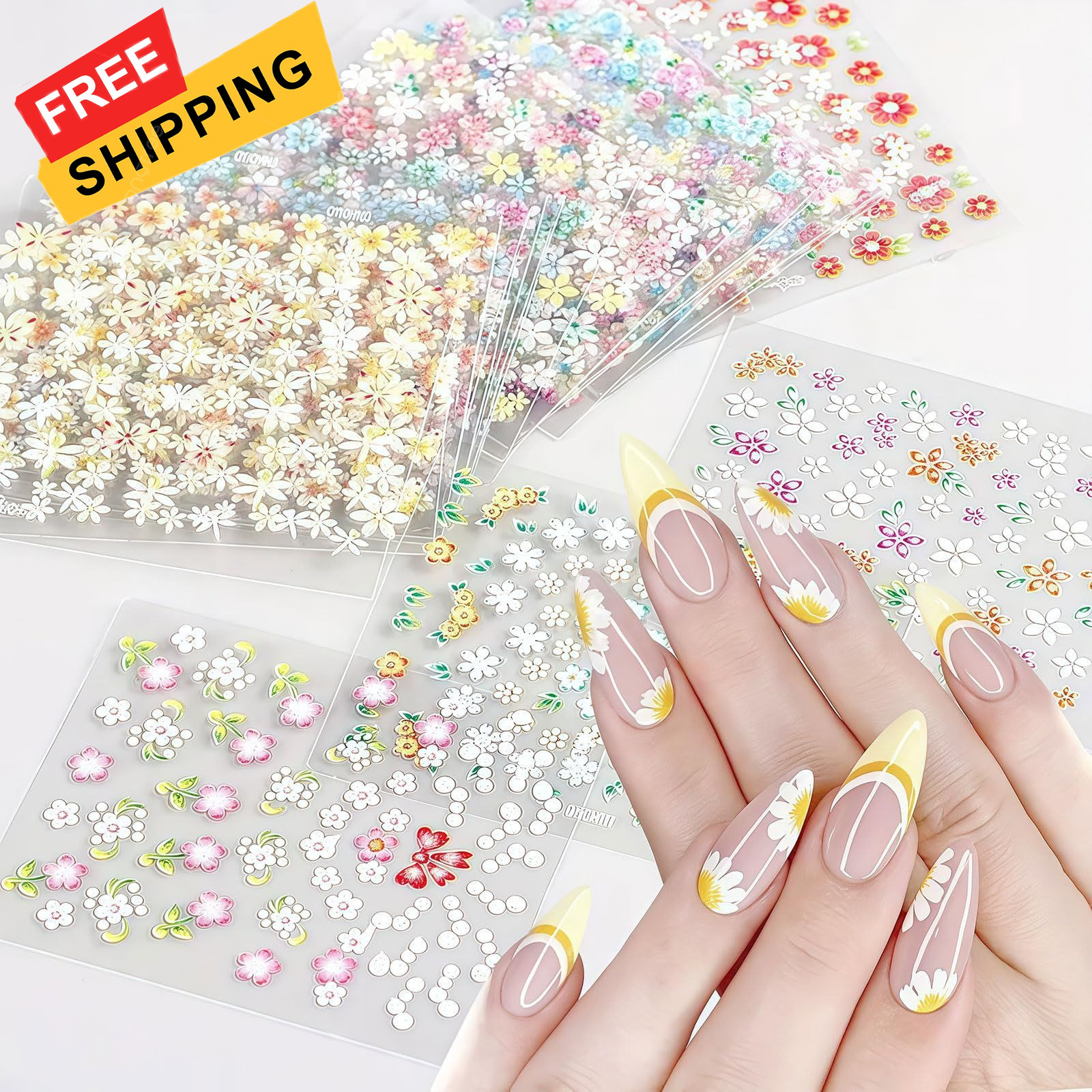 30 Sheets Flower Nail Art Stickers, 3D Self Colorful 30