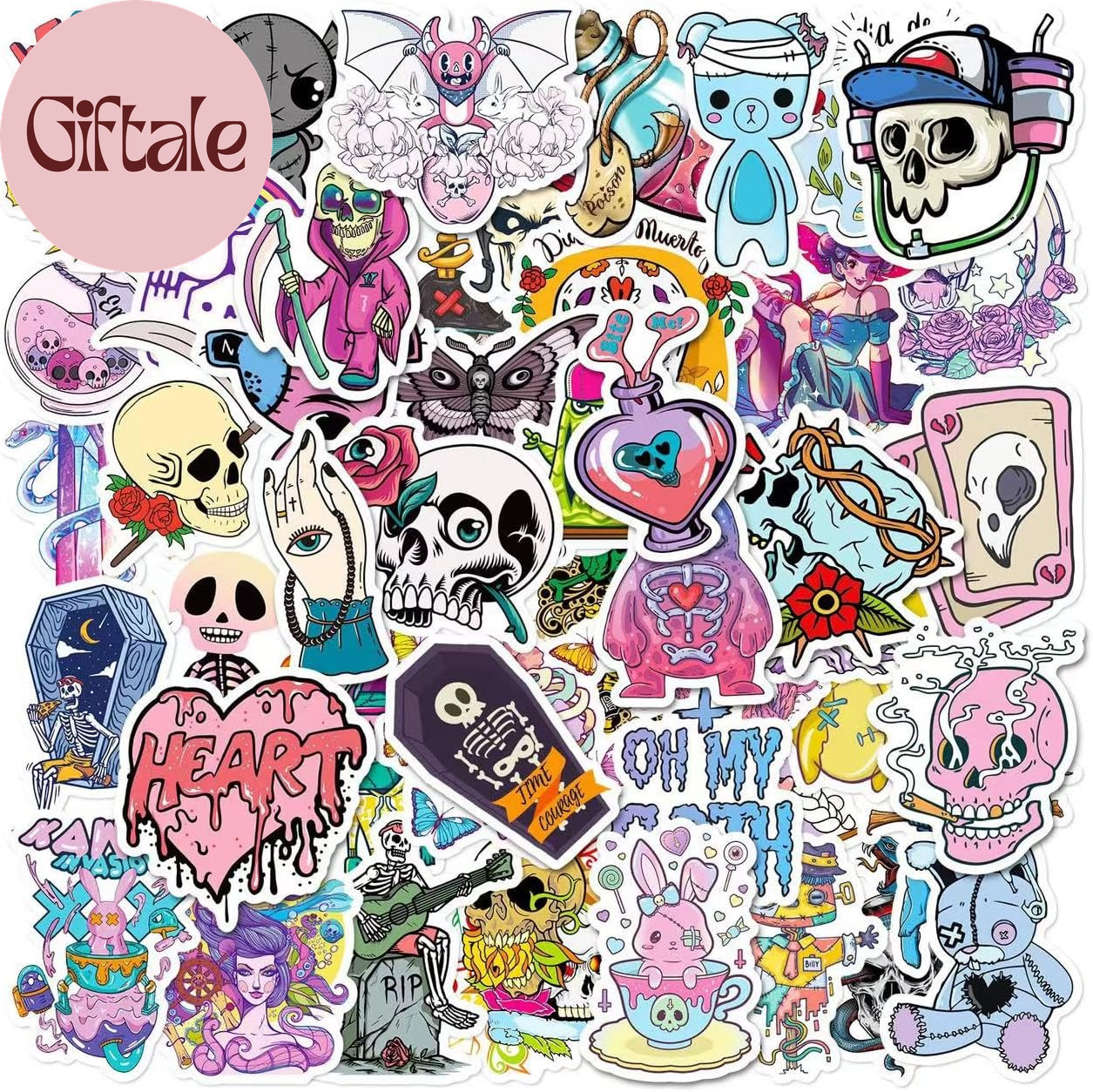 200 Pcs Horror Goth Decor Stickers Bulk.Goth Accessories.Cool Skull Horror Stick
