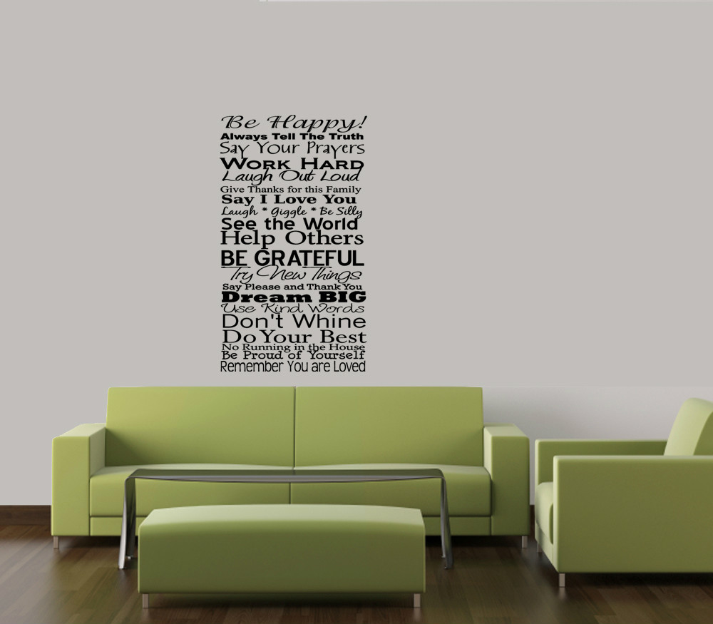 BE HAPPY FAMILY RULES WORDS HOME FAMILY COLLAGE VINYL DECAL WALL ART LETTERING