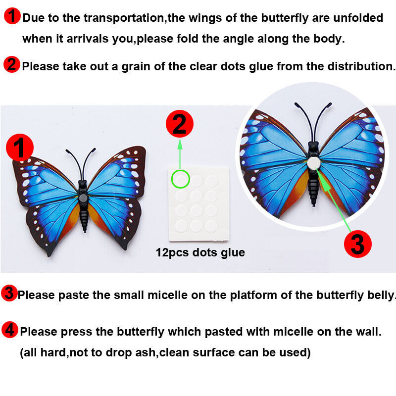 12Pcs 3D Butterfly Glow in The Dark Decal Wall Magnetic Sticker Home Mural Decor
