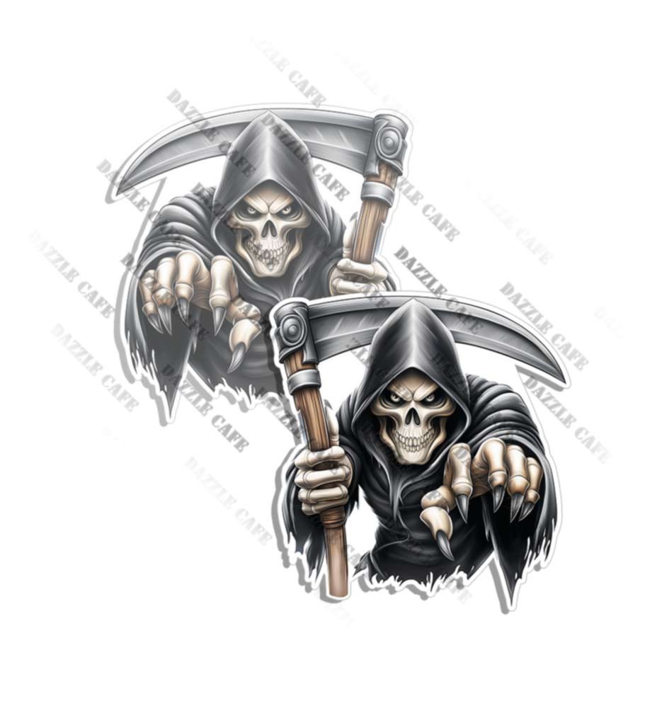 Grim Reaper Death Skull Vinyl Sticker Indoor Outdoor Decal Made in USA 2 PK